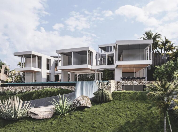 Stunning facade of a cutting-edge luxury villa in Portals Nous, showcasing sleek, modern architecture and sophisticated design.