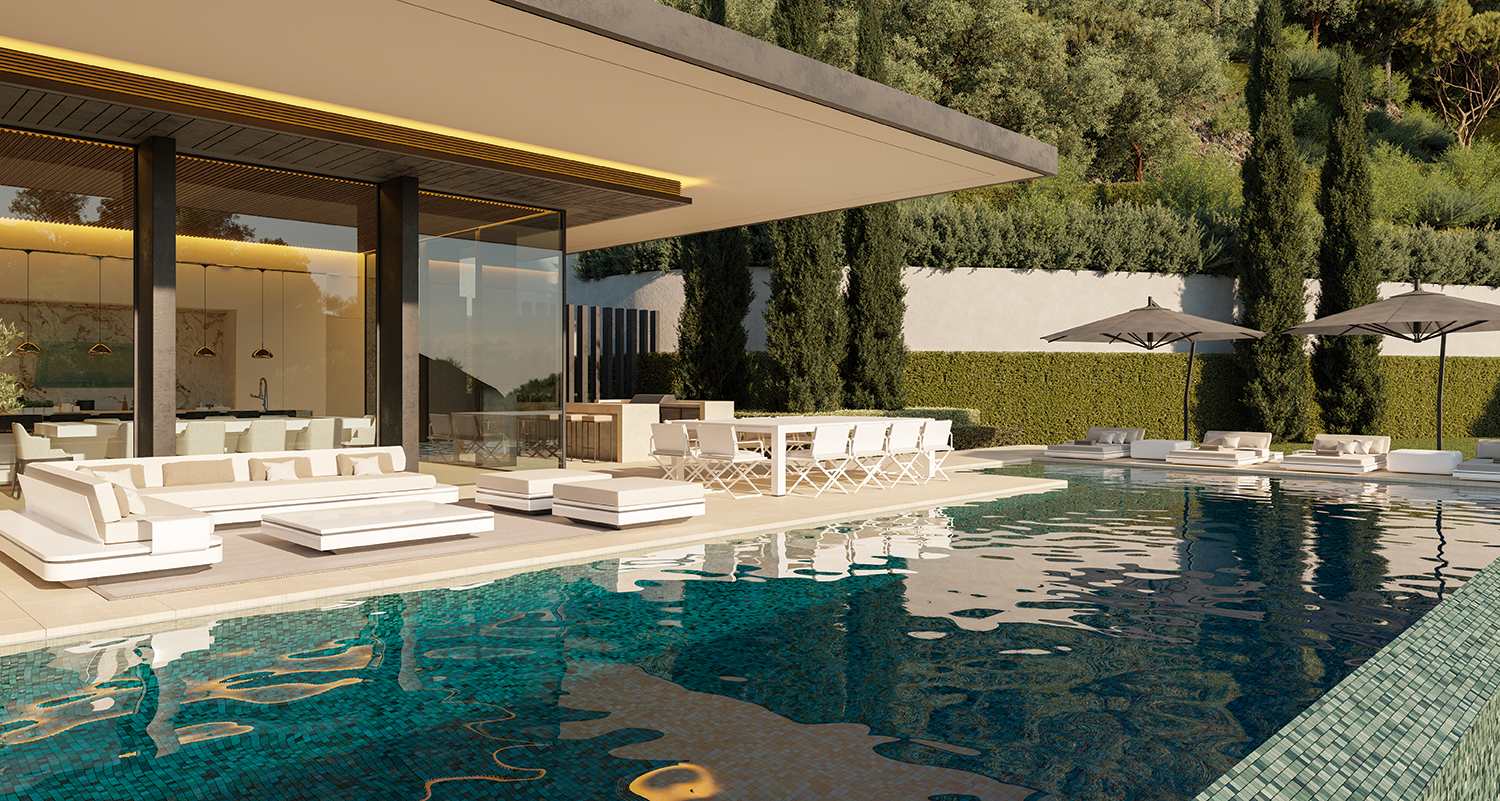 Exclusive plot in La Zagaleta, Marbella, featuring a licensed project with a stunning pool design. The property offers breathtaking views of the surrounding natural beauty, with a large pool area surrounded by spacious terraces, ideal for luxury living in a serene and private setting.